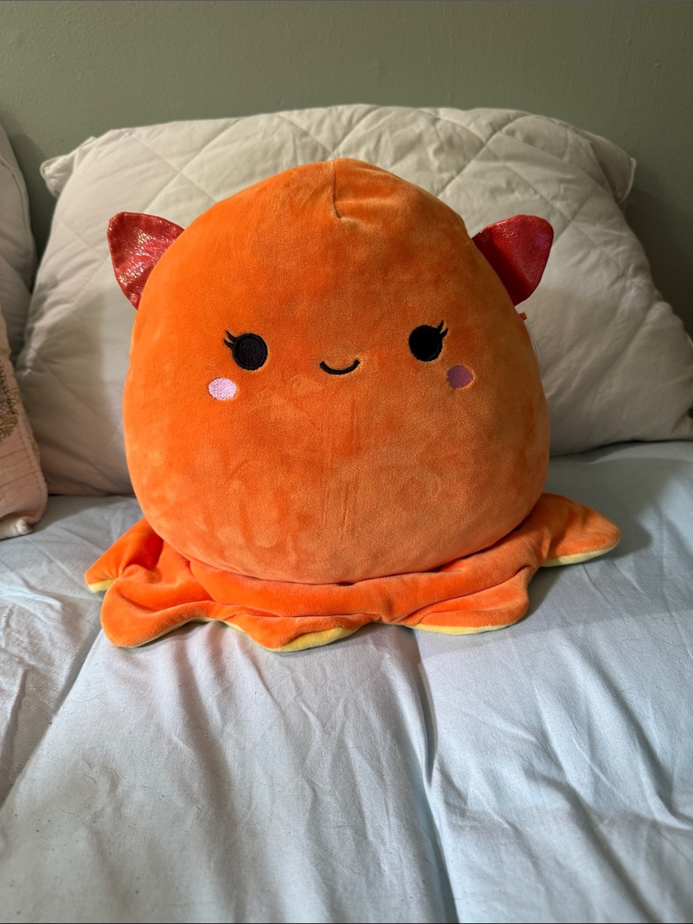 Squishmallows Orange Octopus Plush with Pink Cheeks and Shiny Red Ears